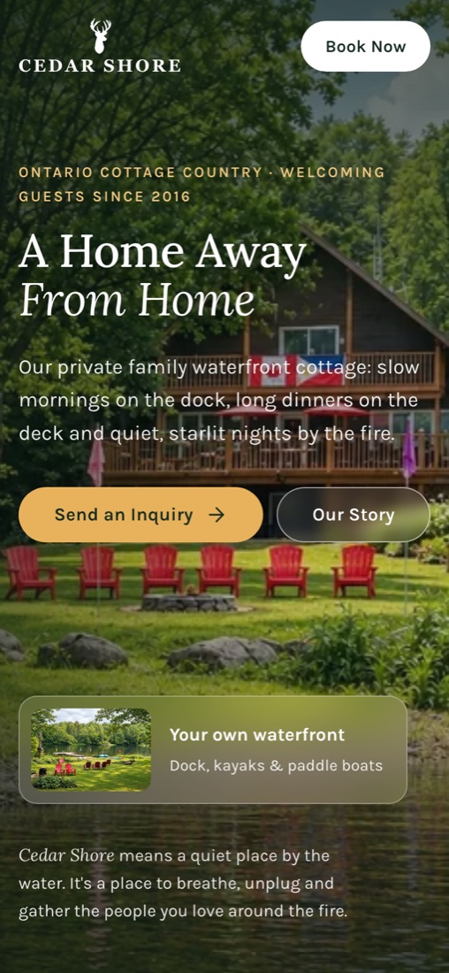 Phone view of the same cottage website