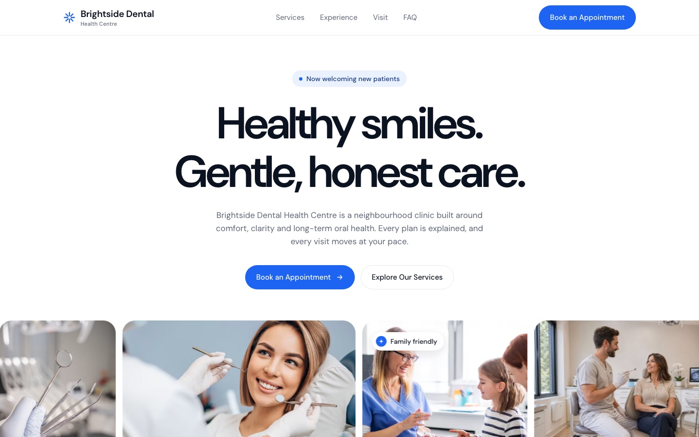 Desktop view of a dental clinic website
