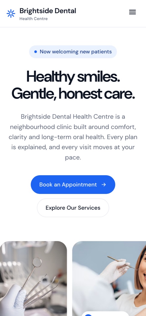 Phone view of the same dental clinic website